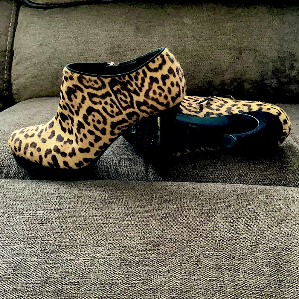 Saint Laurent Calf Hair Leopard Print Ankle Booties
